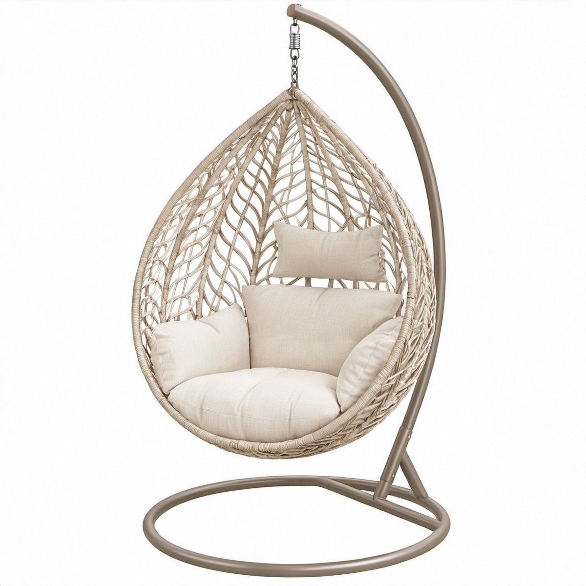 Cadeira Suspensa Oval Bege e Castanho-claro em Polietileno e Aço 105 x 105 x 195 cm