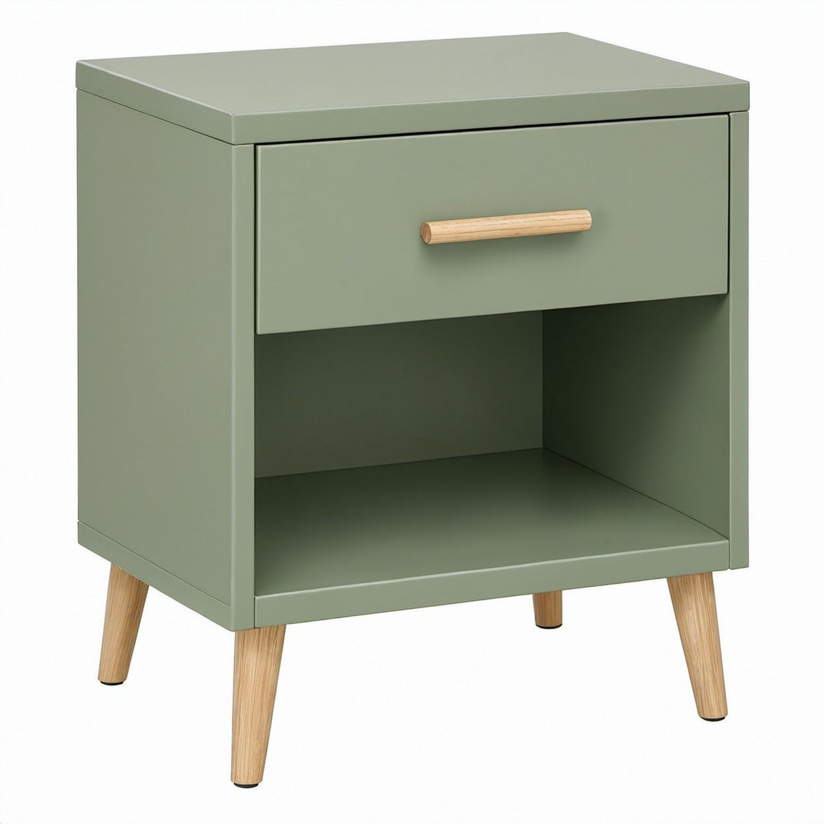 Mesa de cabeceira retangular em MDF Verde-sálvia com gaveta e nicho, 40 x 35 x 55 cm