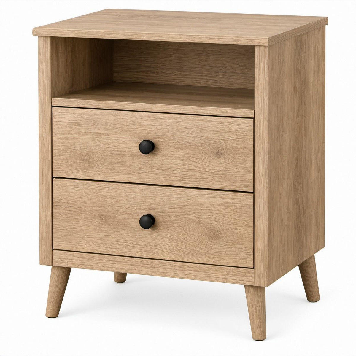 Mesa de Cabeceira Retangular em Carvalho Claro com 2 Gavetas, 50 x 40 x 65 cm