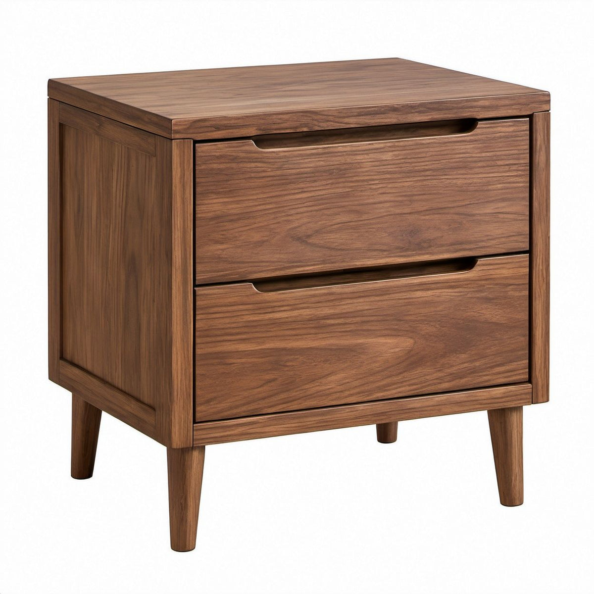 Mesa de Cabeceira Retangular em Madeira Maciça de Nogueira Castanho-Nogueira com 2 Gavetas, 50 x 40 x 60 cm