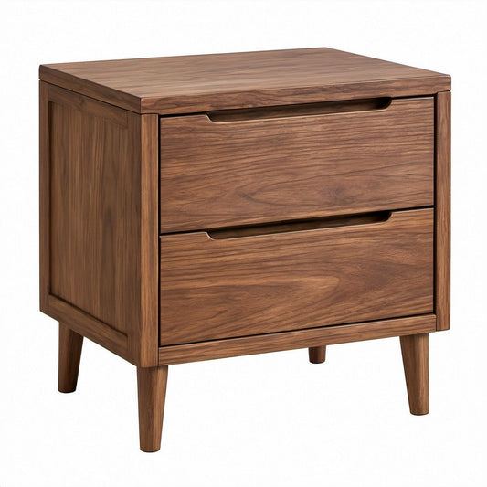 Mesa de Cabeceira Retangular em Madeira Maciça de Nogueira Castanho-Nogueira com 2 Gavetas, 50 x 40 x 60 cm