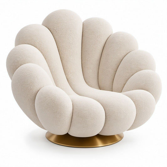 Poltrona Lounge em Forma de Concha Bege com Base Dourada 100 x 90 x 110 cm