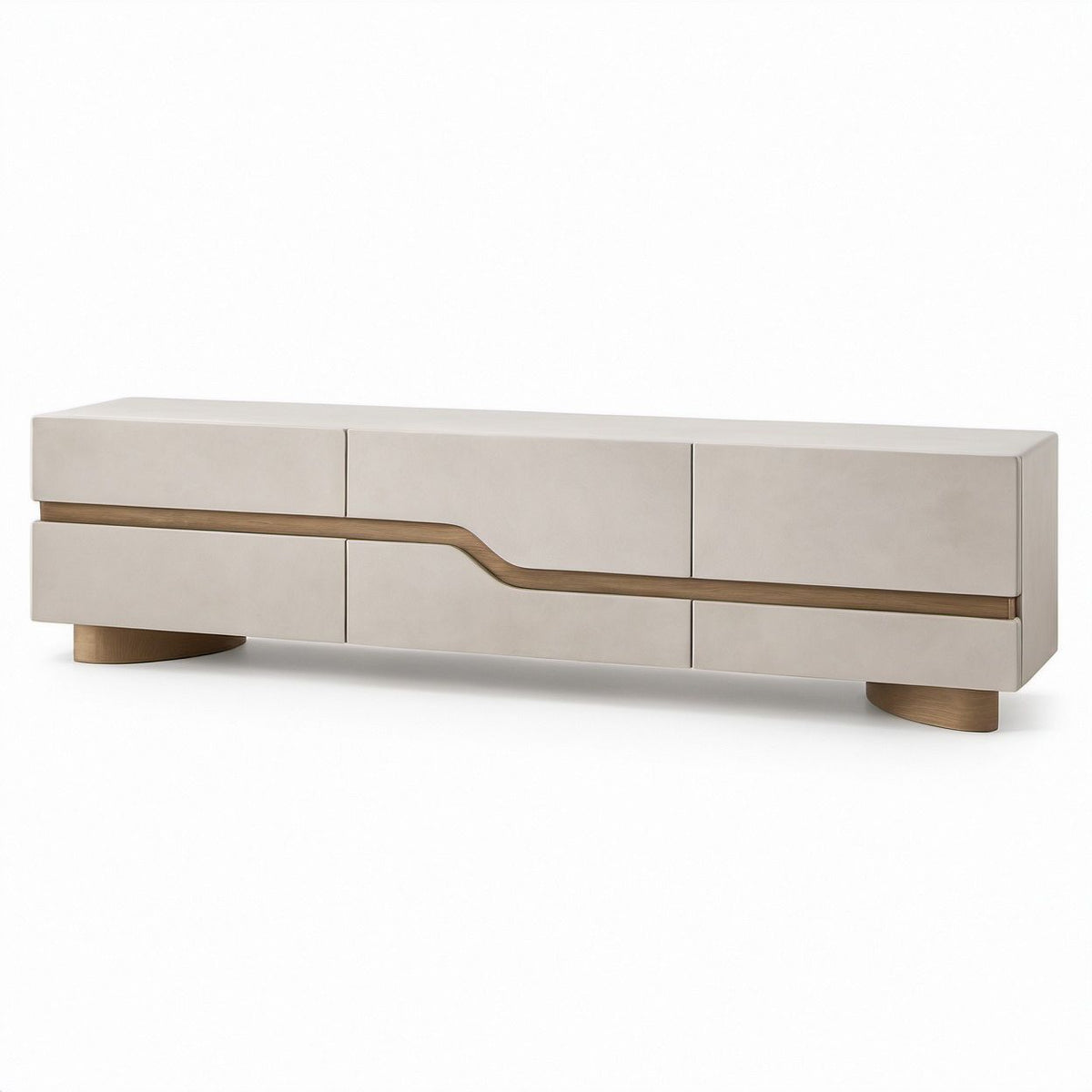 Móvel de TV Retangular em MDF Bege e Castanho com 6 Gavetas, 200 x 40 x 55 cm