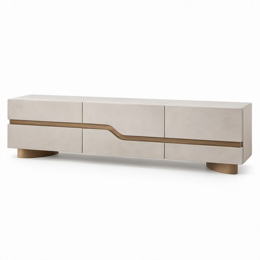 Móvel de TV Retangular em MDF Bege e Castanho com 6 Gavetas, 200 x 40 x 55 cm