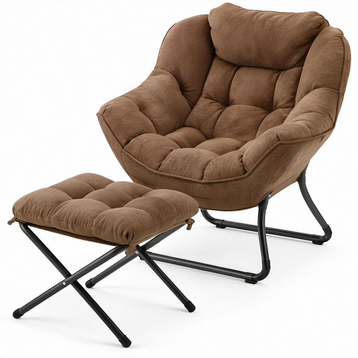 Poltrona Lounge Castanha em Poliéster com Apoio para Pés, 83 x 83 x 98 cm