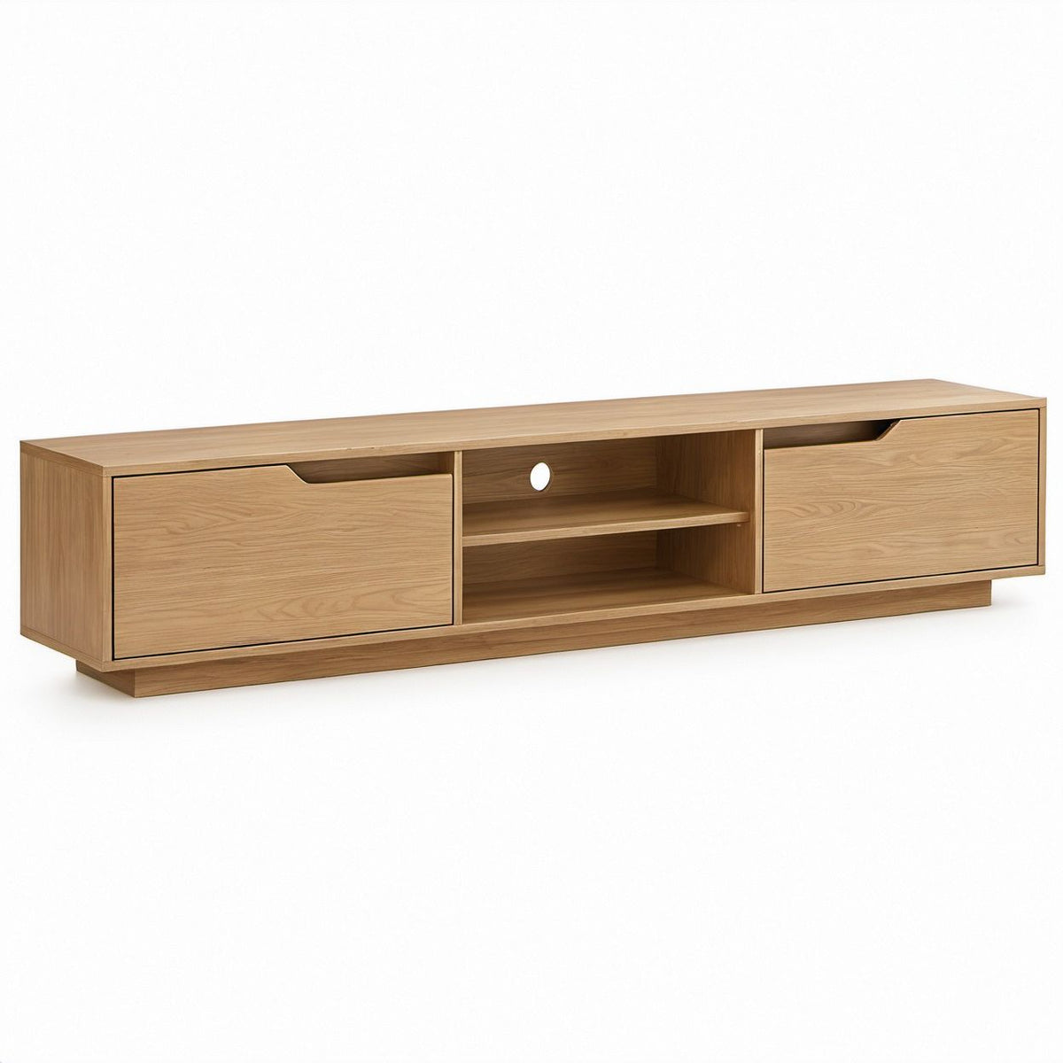 Móvel de televisão retangular em MDF folheado a carvalho natural, 180 x 40 x 45 cm