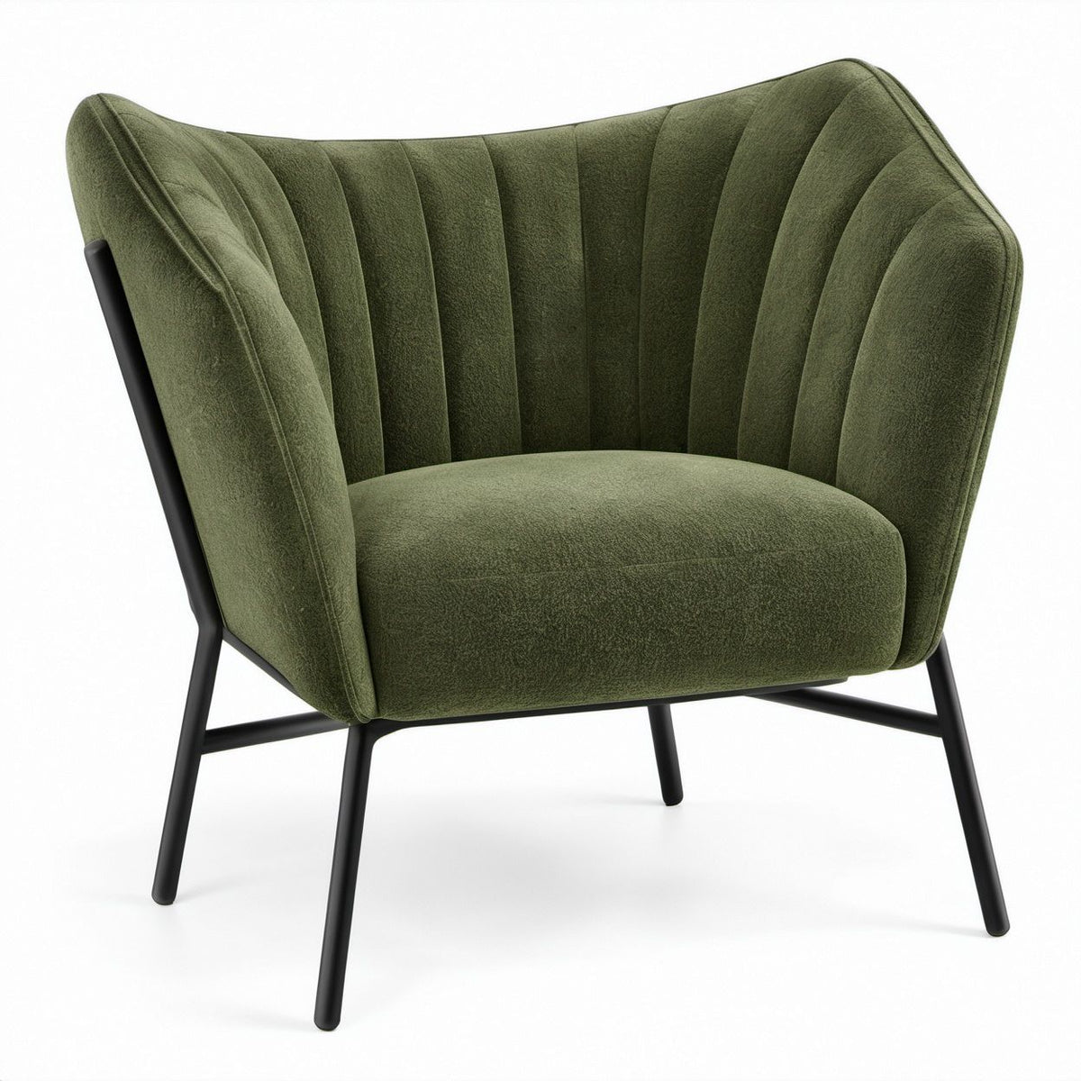 Poltrona Lounge em Veludo Verde-oliva com Estrutura Preta, 76 x 78 x 82 cm