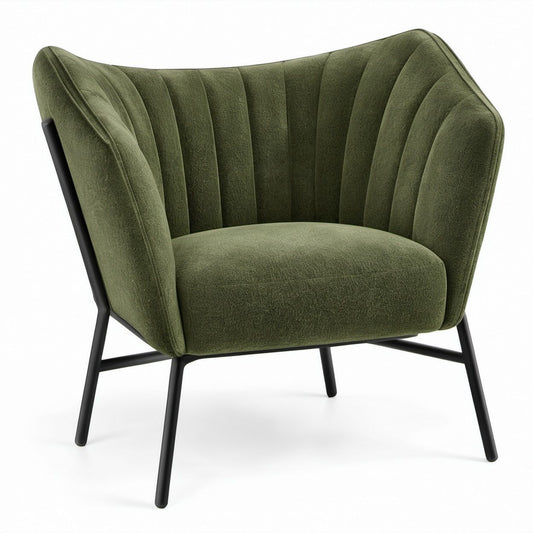 Poltrona Lounge em Veludo Verde-oliva com Estrutura Preta, 76 x 78 x 82 cm