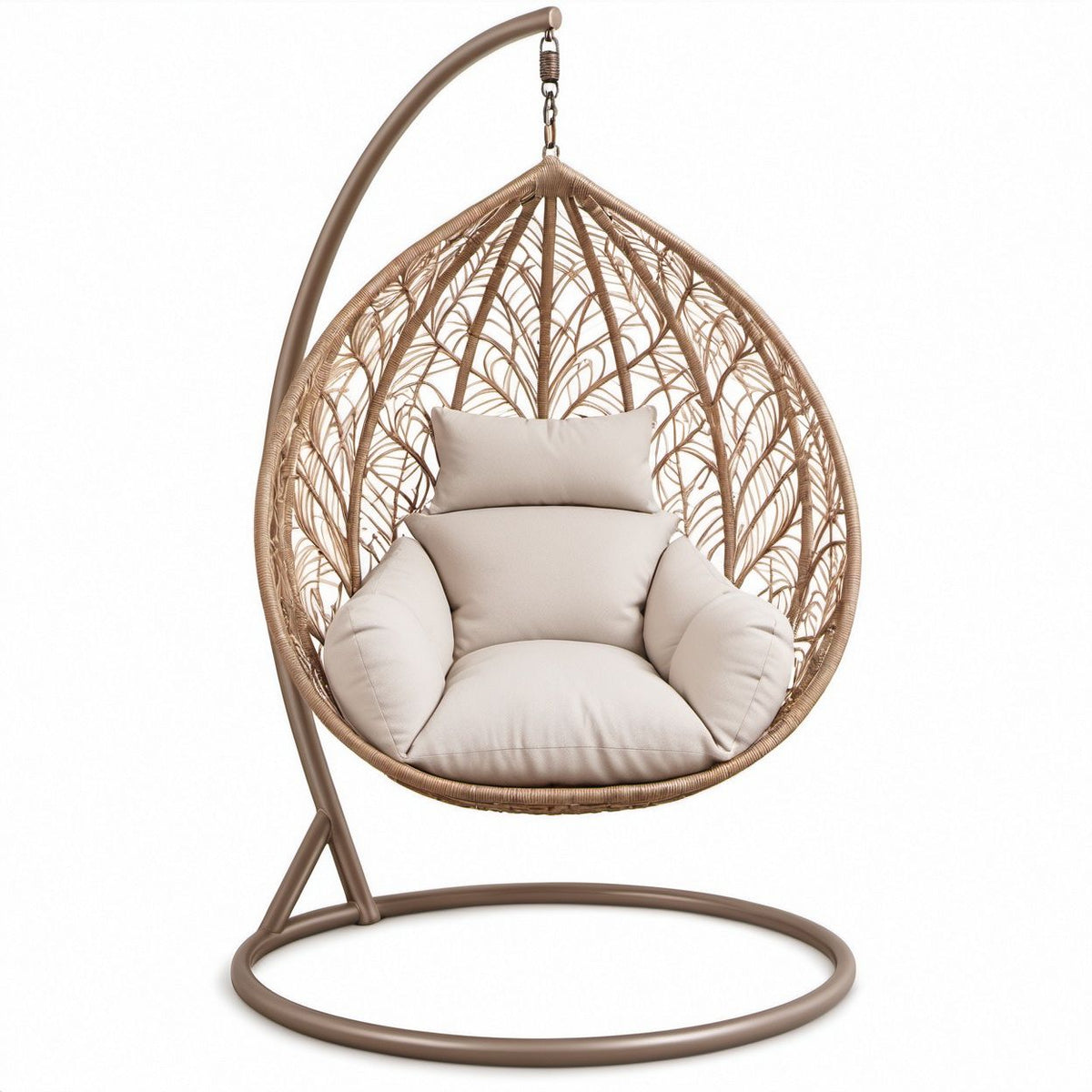 Cadeira Suspensa em Gota Castanha e Bege com Suporte de Aço 105 x 105 x 195 cm