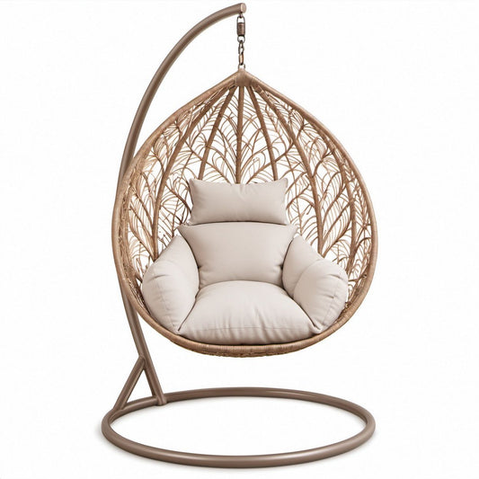 Cadeira Suspensa em Gota Castanha e Bege com Suporte de Aço 105 x 105 x 195 cm